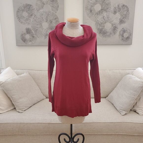 Caslon Side Slit Convertible Cowl Neck Tunic size Medium in Red - Picture 4 of 12